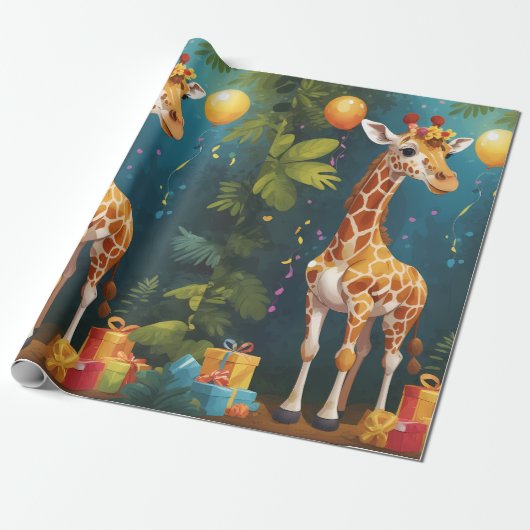 Gelukkige Giraffe met Geschenken | Inpakpapier (Uitgerold)