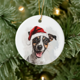 Gelukkige Gladharige Foxterriër Kerstmis Persoonli Keramisch Ornament