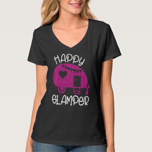 Gelukkige Glamper Camping Meisje Camper Camp Vakan T-shirt (Voorkant)