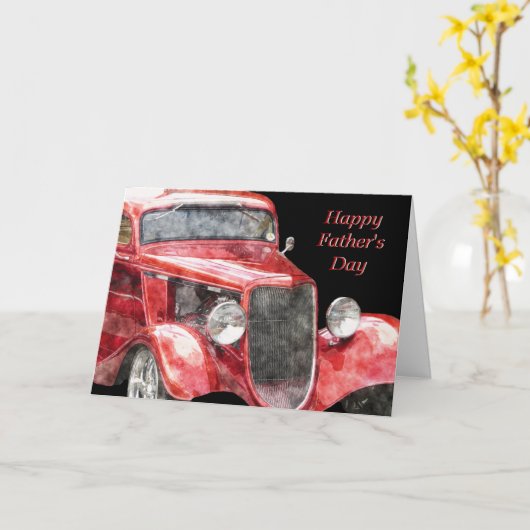 Gelukkige Glanzende Rode Klassiek van Vaderdag Kaart (Gele Bloem)