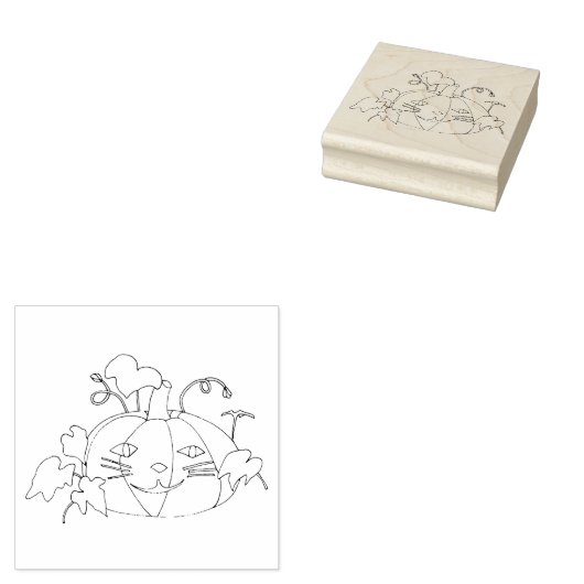 Gelukkige Glimlachende Kat Gezicht Pompoen Rubber  Rubberstempel (Gestempeld)