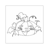 Gelukkige Glimlachende Kat Gezicht Pompoen Rubber  Rubberstempel (Afrduk)