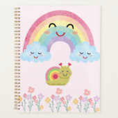 Gelukkige glimlachende regenboog met knuffelslak & planner (Voorkant)