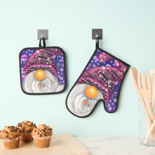 Gelukkige Gnome Kerstoven Mitt & Pot Holder Set (Insitu(Ophanging))