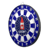 Gelukkige Gnome met Hart op Blauw & Wit Dartbord (Voorkant Rechts)