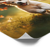 gelukkige Golden Retriever puppy loopt ochtendlich Poster (Hoek)