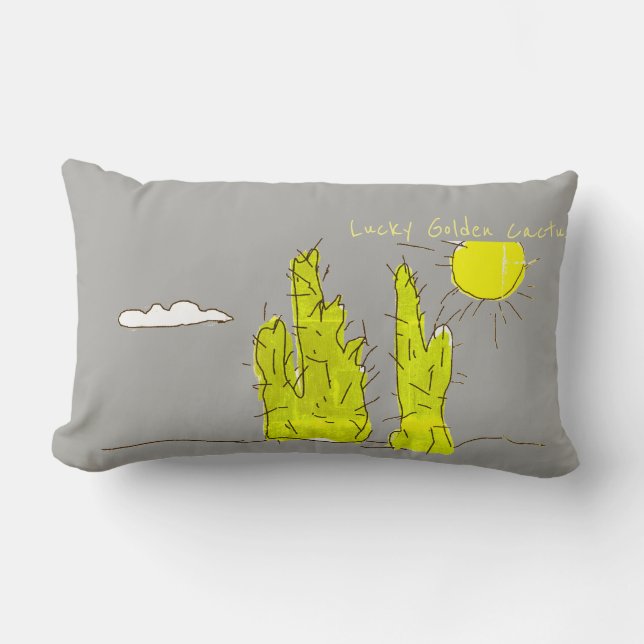 Gelukkige Gouden Cactus Doodle Funky Worp Kussen (Voorkant)