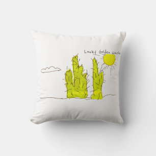 Gelukkige Gouden Cactus Doodle Funky Worp Kussen