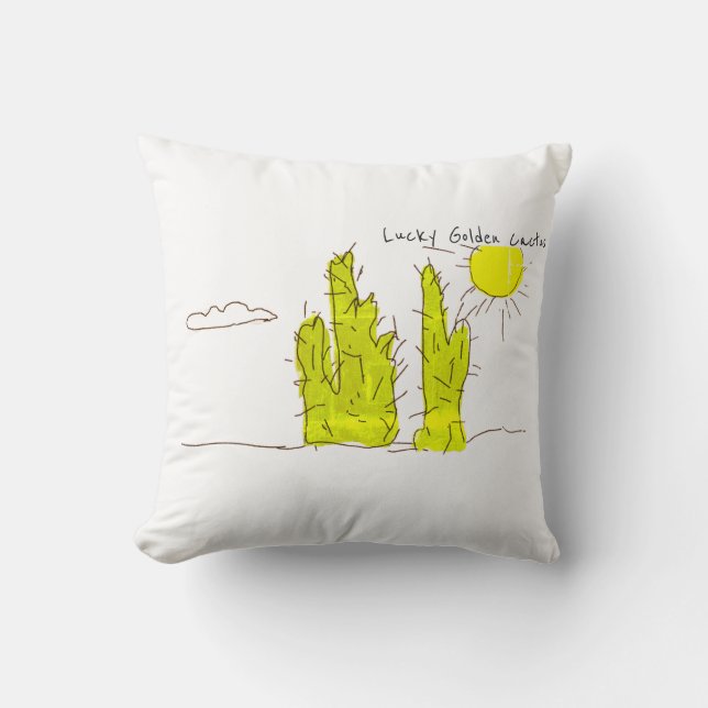 Gelukkige Gouden Cactus Doodle Funky Worp Kussen (Voorkant)