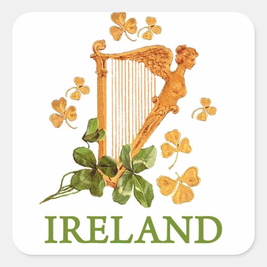 Gelukkige Gouden Harp van Ierland Vierkante Sticker (Voorkant)