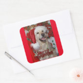 Gelukkige Gouden Retriever bij Kerstmis Vierkante Sticker (Envelop)