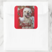 Gelukkige Gouden Retriever bij Kerstmis Vierkante Sticker (Tas)