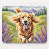 Gelukkige Gouden Retriever in Lavendelgebied Muismat (Voorkant)