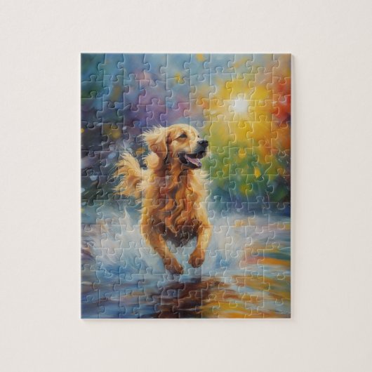 Gelukkige Gouden Retriever in Water Legpuzzel (Verticaal)