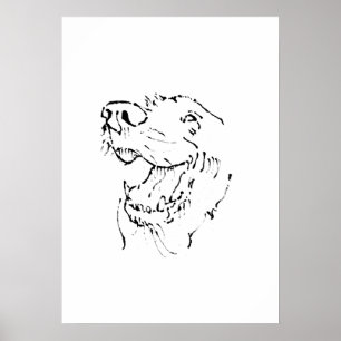 Gelukkige Gouden Retriever Inkt Illustratie, Wandd Poster