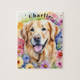 Gelukkige Gouden Retriever Kleurrijke Huisdier Por Legpuzzel