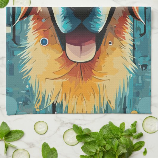 Gelukkige Gouden Retriever Mam Theedoek (Gevouwen)