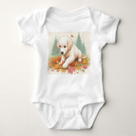 Gelukkige Gouden Retriever Puppy in bladeren Romper