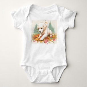 Gelukkige Gouden Retriever Puppy in bladeren Romper