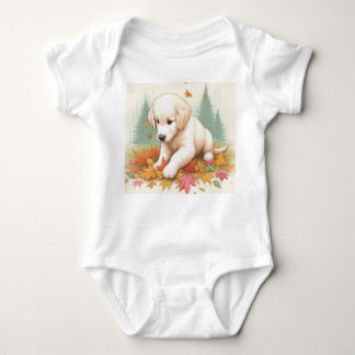 Gelukkige Gouden Retriever Puppy in bladeren Romper