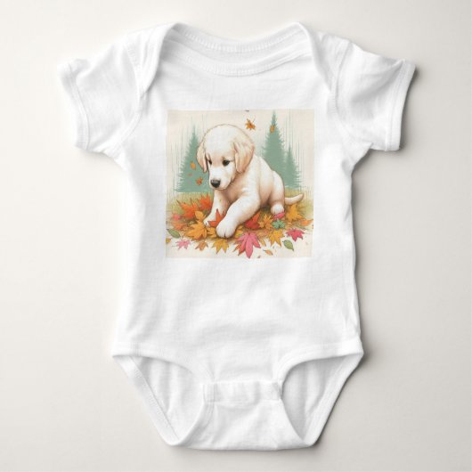 Gelukkige Gouden Retriever Puppy in bladeren Romper (Voorkant)