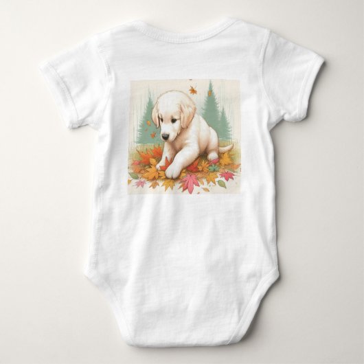 Gelukkige Gouden Retriever Puppy in bladeren Romper (Achterkant)
