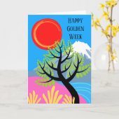 Gelukkige Gouden Week Japanse Mount Fuji Kaart (Gele Bloem)
