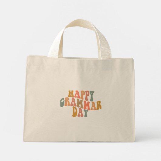 Gelukkige Grammar Dag Retro Wavy Mini Tote Bag (Achterkant)