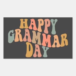 Gelukkige Grammar Dag Retro Wavy Rechthoekige Sticker