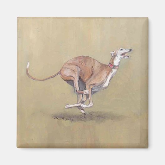 Gelukkige Greyhound Hond Art Magnet (Voorkant)