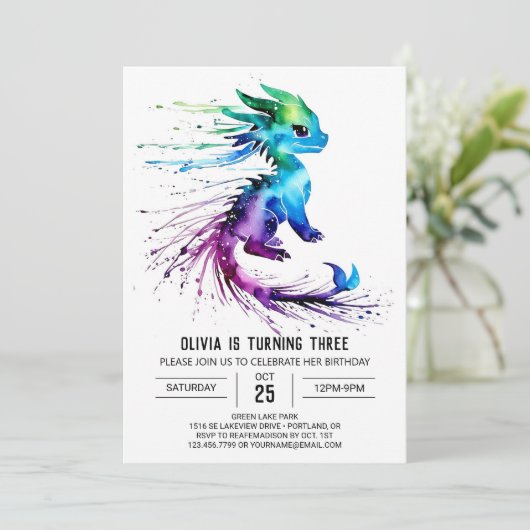 Gelukkige grillige draak digitale meisje verjaarda kaart (Staand voorkant)