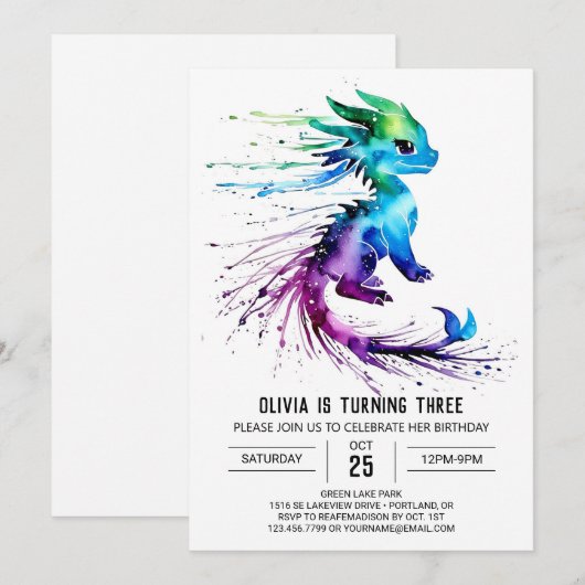 Gelukkige grillige draak digitale meisje verjaarda kaart (Voorkant / Achterkant)