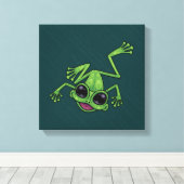 Gelukkige Groene Boomkikker Canvas Afdruk (Insitu (Houten vloer))