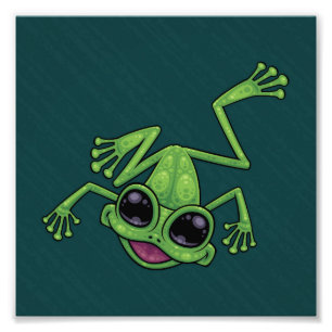 Gelukkige Groene Boomkikker Foto Afdruk