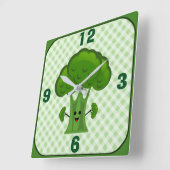Gelukkige Groene Broccoli Vierkante Klok (Hoek)