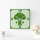 Gelukkige Groene Broccoli Vierkante Klok (Huis)
