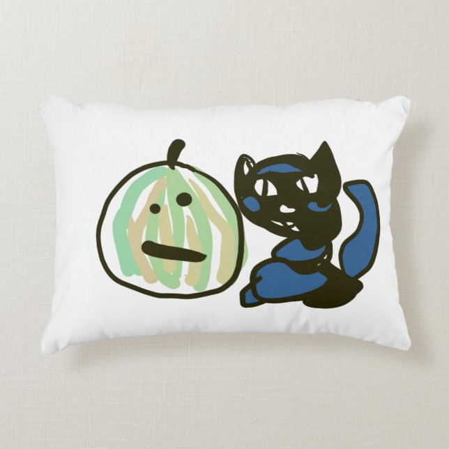 Gelukkige Groene Jack o Lantern Zwarte Kat  Accent Kussen (Voorkant)