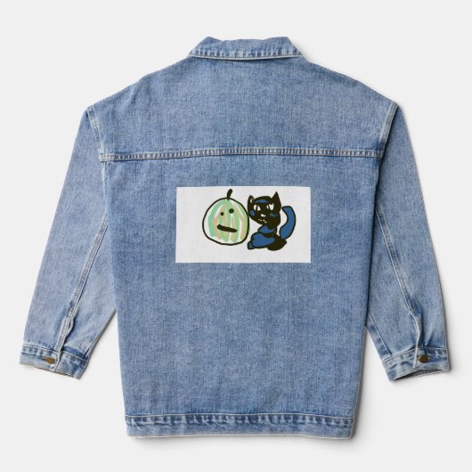 Gelukkige Groene Jack o Lantern Zwarte Kat  Denim Jacket (Achterkant)