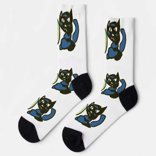 Gelukkige Groene Jack o Lantern Zwarte Kat  Sokken (Links)