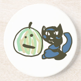 Gelukkige Groene Jack o Lantern Zwarte Kat  Zandsteen Onderzetter