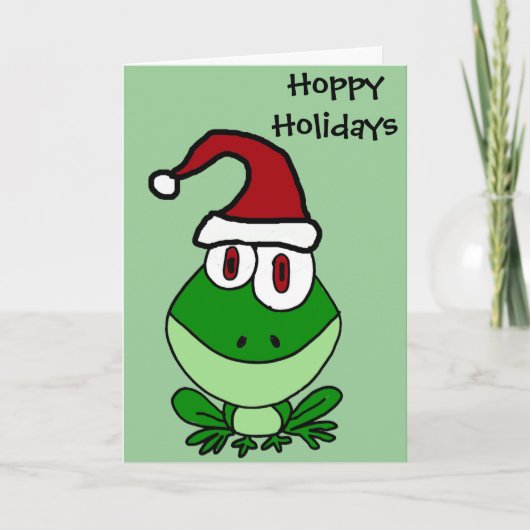 Gelukkige Groene Kikker Dragen Santa Hat Feestdagen Kaart (Voorkant)