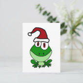 Gelukkige Groene Kikker Dragen Santa Hat Feestdagenkaart (Staand voorkant)