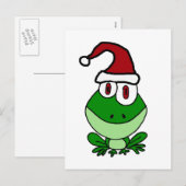 Gelukkige Groene Kikker Dragen Santa Hat Feestdagenkaart (Voorkant / Achterkant)