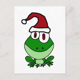 Gelukkige Groene Kikker Dragen Santa Hat Feestdagenkaart