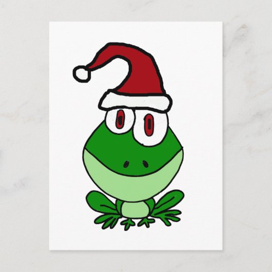 Gelukkige Groene Kikker Dragen Santa Hat Feestdagenkaart (Voorkant)