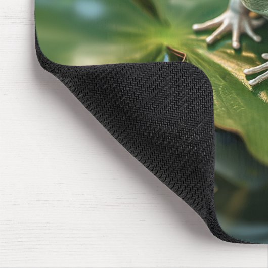 Gelukkige Groene Kikker op Lily Pad in Vijver Muismat (Hoek)