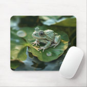 Gelukkige Groene Kikker op Lily Pad in Vijver Muismat (Met muis)