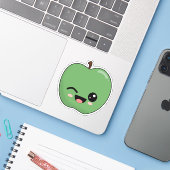 Gelukkige Groene Knipogende Appel Sticker (Laptop met iPhone)