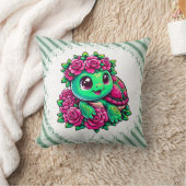 Gelukkige Groene Schildpad met Roze Rozen Kussen (Deken)