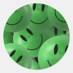 GELUKKIGE GROENE SMILIE ZIET CIRKELS GELAAGD RONDE STICKER